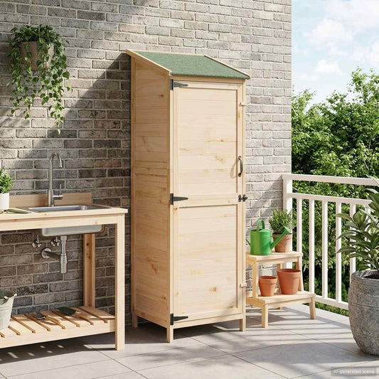 Abri de jardin en bois r¨¦sistant aux intemp¨¦ries avec toit bardeaux et verrou, id¨¦al pour outils et v¨¦los, 60 x 56 x 177 cm