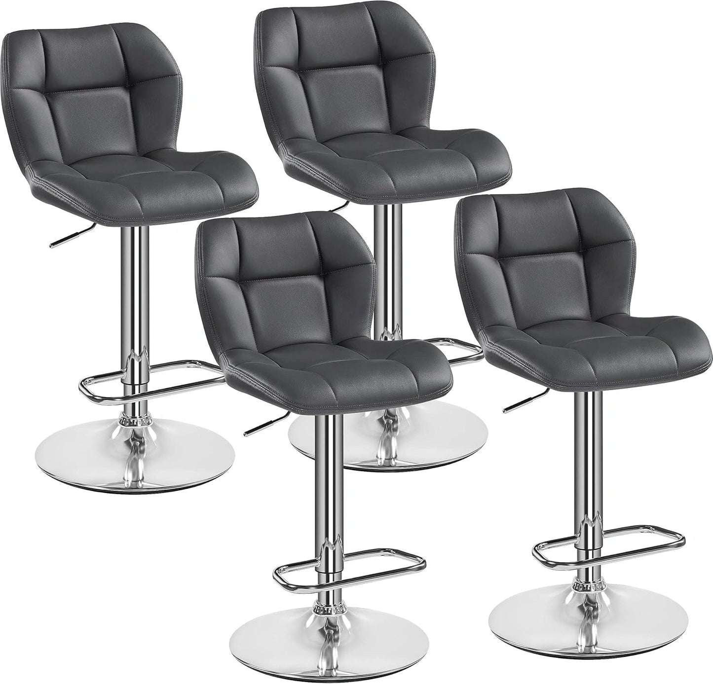 Ensemble de 4 Tabourets de Bar Modernes R¨¦glables avec Rev¨ºtement Similicuir Gris