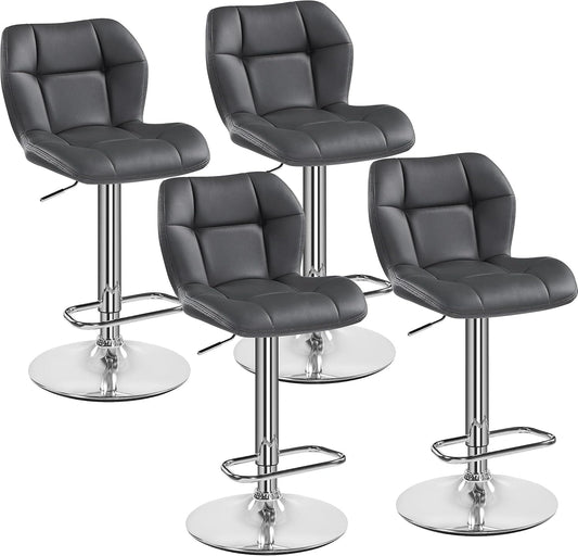 Ensemble de 4 Tabourets de Bar Modernes R¨¦glables avec Rev¨ºtement Similicuir Gris
