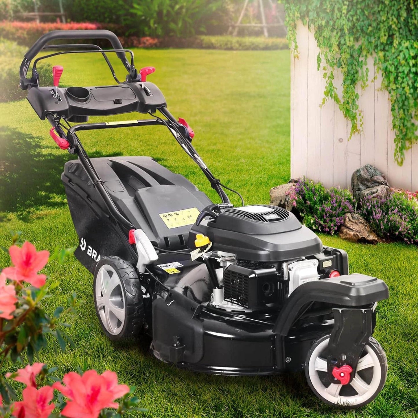 Tondeuse ¨¤ gazon thermique BRAST 224cc 53cm, 3 roues, autotract¨¦e, 4 en 1 avec mulching et vitesse r¨¦glable