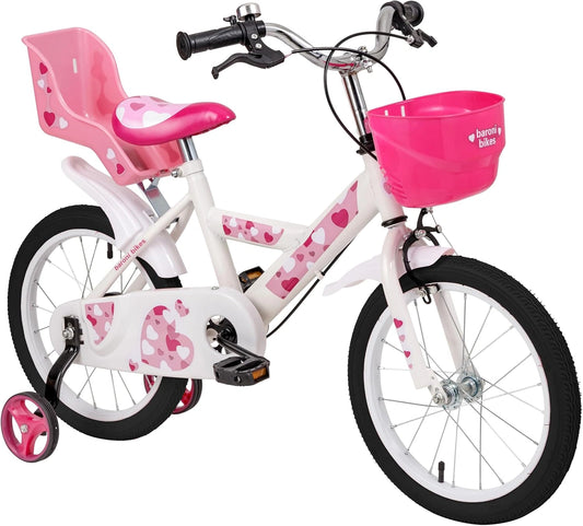 V¨¦lo Enfant Fille Rose avec C?urs, Panier et Porte-Bagages, Acier, Tailles 12", 14", 16"