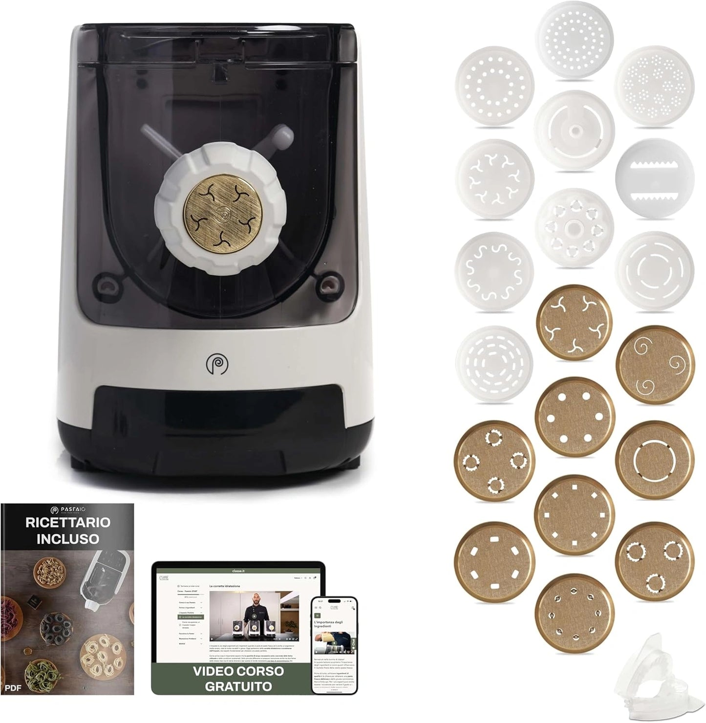 Machine ¨¤ Pates PASTAIO MASTER, 20 Matrices Dont 9 en Bronze, Balance Int¨¦gr¨¦e, Extrusion Rapide, 800g