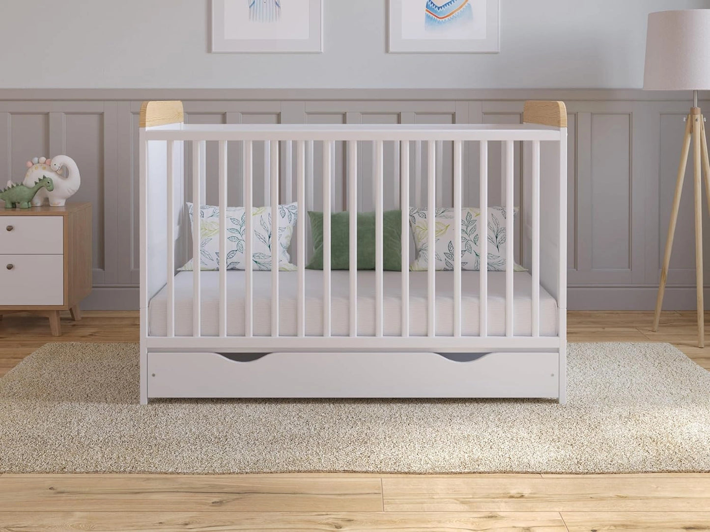Lit B¨¦b¨¦ ¨¦volutif avec Matelas et Tiroir en Bois Blanc 120x60 cm