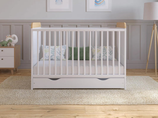 Lit B¨¦b¨¦ ¨¦volutif avec Matelas et Tiroir en Bois Blanc 120x60 cm