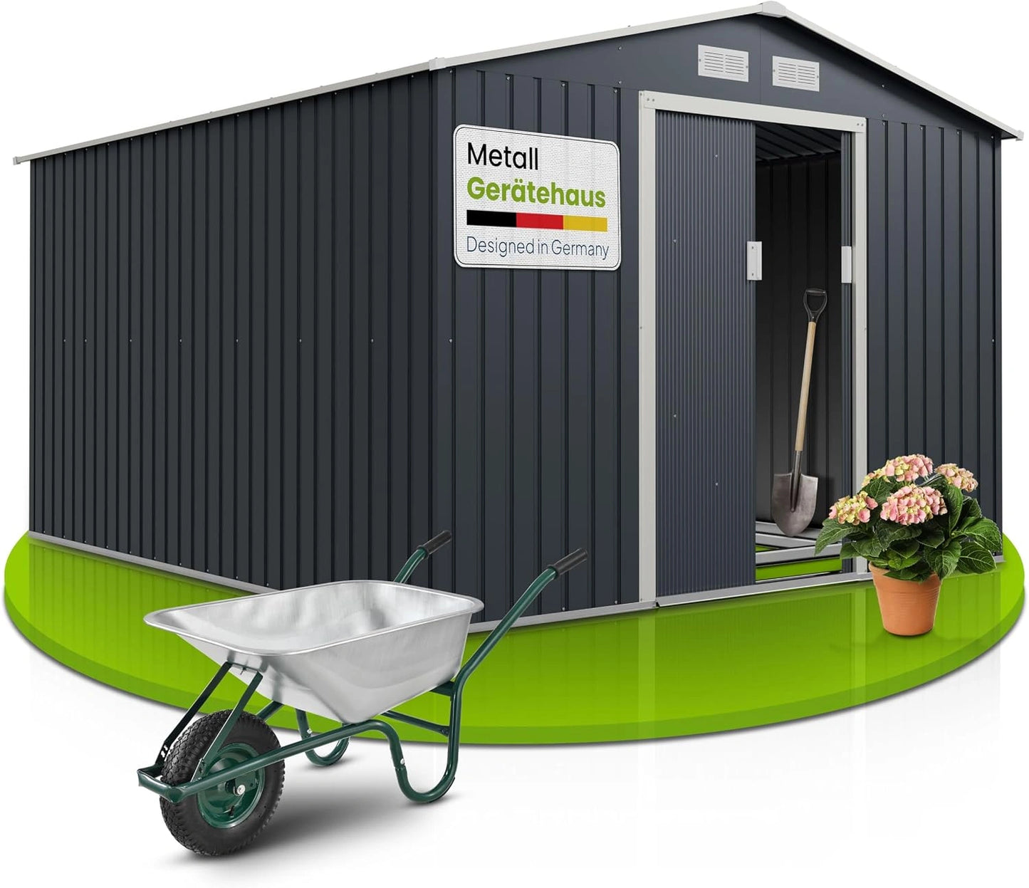 Grand Abri de Jardin en M¨¦tal 8,9m2 avec Porte Coulissante et Toit Inclin¨¦ - Anthracite