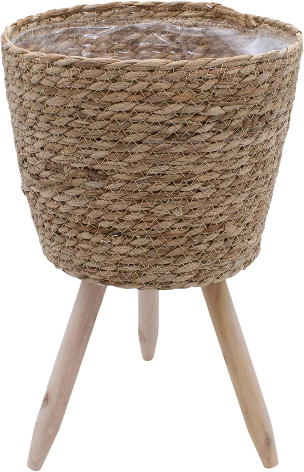 Porte-plantes en rotin avec film int¨¦rieur - Pot d¨¦coratif avec pieds en bois - 35 x 23 cm