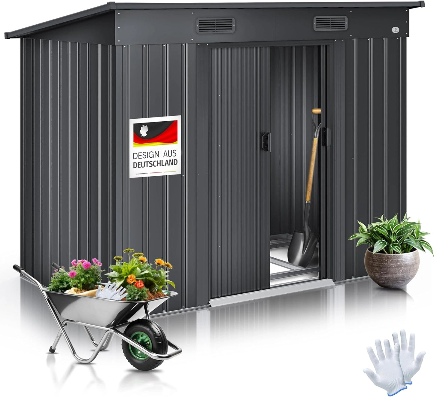 KESSER - Abri de Jardin M¨¦tallique 4 m3 avec Fondations et Portes Coulissantes