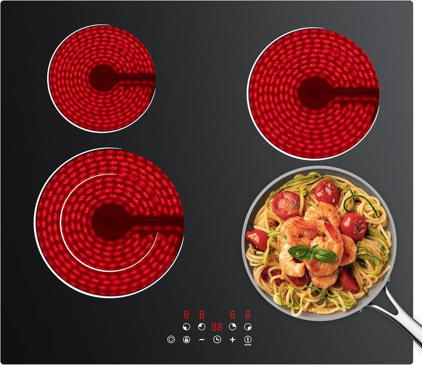 Plaque Vitroc¨¦ramique 4 Feux, 6400W, Encastrable avec Contr?le Tactile, 9 Niveaux de Puissance, Minuterie 99min, S¨¦curit¨¦ Enfant, Compatible Tous Ustensiles, Noir