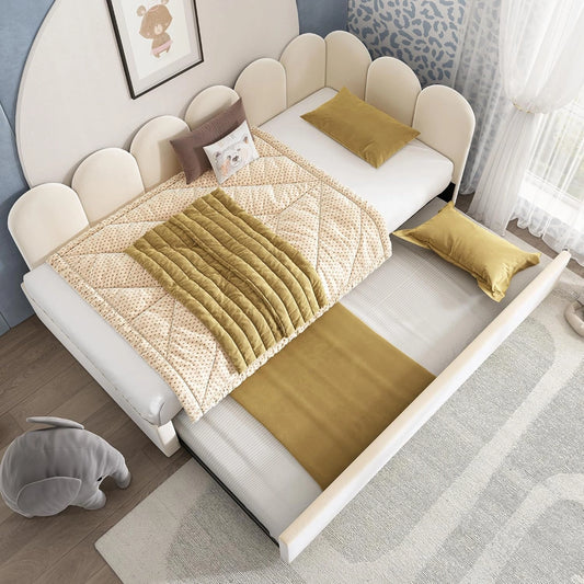 Lit de jour en velours beige avec lit gigogne int¨¦gr¨¦, 90x200 cm, canap¨¦-lit double